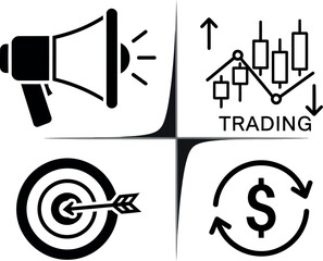 Financial trading and marketing strategy icons