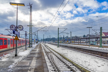 Naklejka premium train in the historic train station in Wiesbaden, Germany.