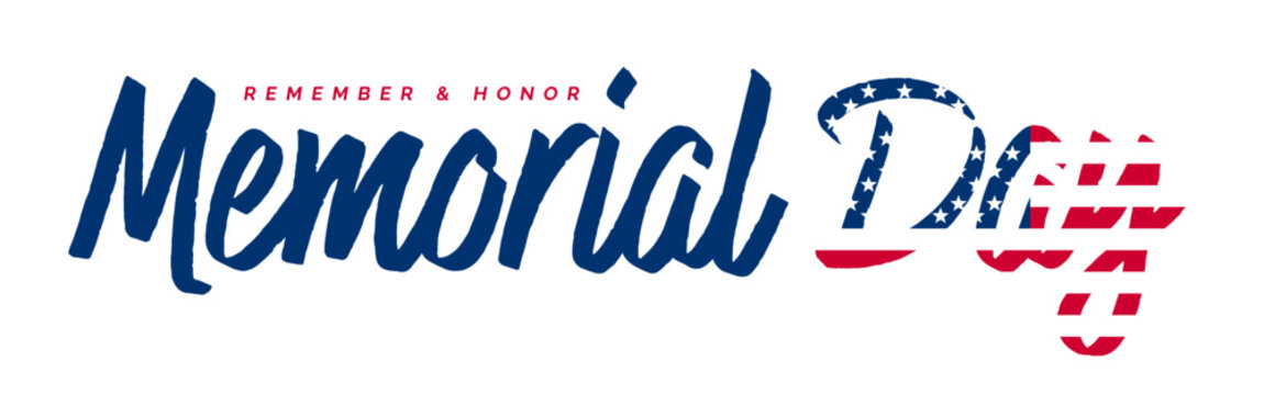 Memorial Day text isolated, USA flag, typography logo