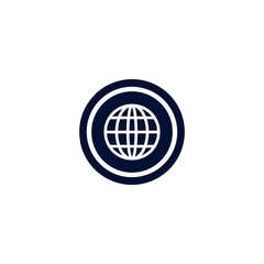 Simple white globe icon representing global network and internet communication