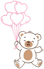 Naklejka premium Cute Bear Holding Heart Balloons Sticker