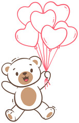 Obraz premium Cute Bear Holding Heart Balloons Sticker