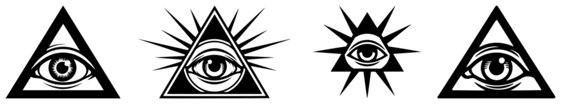 Set of four Eye of Providence symbols including masonic and all-seeing eye designs
