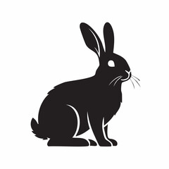 Obraz premium Black silhouette of a sitting rabbit with long ears on a white background.