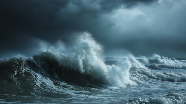 Stormy waves crashing on the shoreline ocean environment dramatic seascape photography dark atmosphere