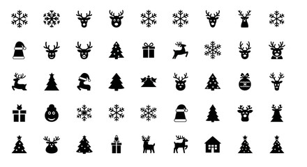 Fototapeta premium Collection of black christmas icons on a white background for holiday design