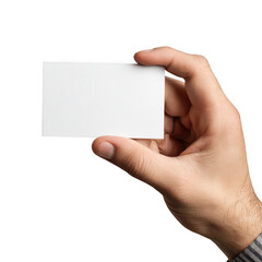 Fototapeta premium A hand holding a blank white business card isolated on transparent background
