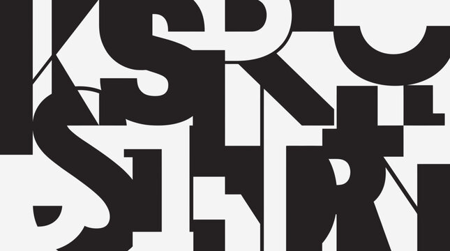 Striking graphic pattern featuring an intricate overlay of thick, bold black and white letter-like forms, creating a captivating and modern abstract layered design