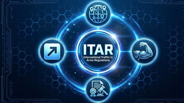 ITAR International Traffic in Arms Regulations Concept with Defense Export Control and Military Compliance Icons