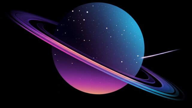 Abstract illustration of a planet with rings in outer space