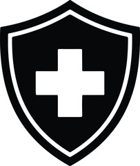 Fototapeta premium silhouette medical cross shield protection health care safety icon emblem vector design