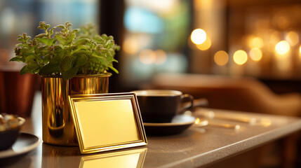 Close up, Mock up Label the blank menu frame in Bar restaurant