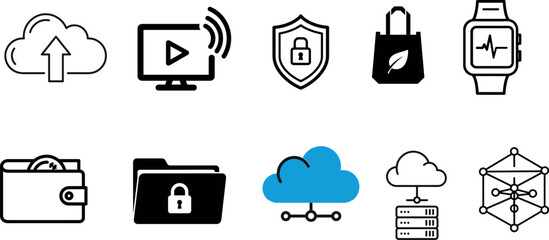 Digital security and cloud computing icons