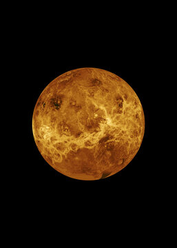 Planet Venus Surface View Isolated On Black Vertical Background. Elements of this image furnished by NASA.