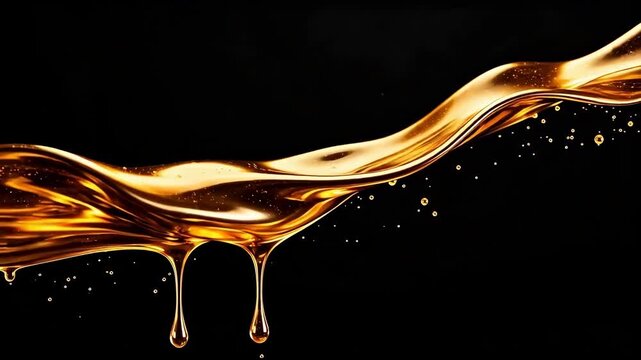 Golden liquid flow with droplets