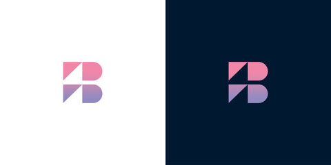 Modern abstract letter B logo design with gradient colors on white and dark backgrounds, minimalist geometric branding concept © anello