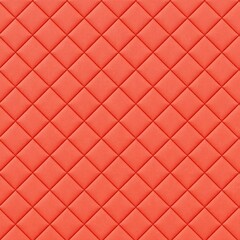 Fototapeta premium Coral Red Quilted Leather Texture With Diamond Pattern Background. 3D rendering illustration