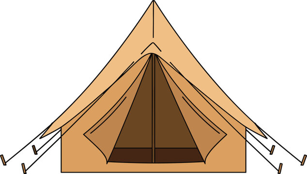 Vector illustration of a classic tan triangular camping tent for outdoor adventure, hiking, and summer camp design।