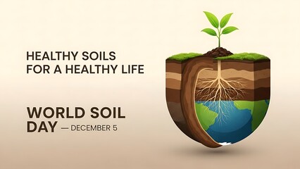 World Soil Day concept with healthy plant growing in soil globe for sustainable agriculture and eco-friendly lifestyle