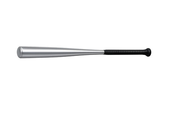 Aluminum baseball bat for playing baseball or softball games, silver professional sports equipment, isolated object on transparent background