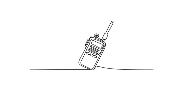 Continuous line drawing of a portable handheld radio transceiver walkie talkie device