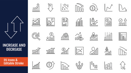 Increase and Decrease icon set. Business growth and fall graph symbol. Outline icon with Editable stroke. Vector illustration © ARIF MIFTAHUL ANWAR