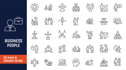 Business People Icons set. Outline icon with Editable stroke. Vector illustration