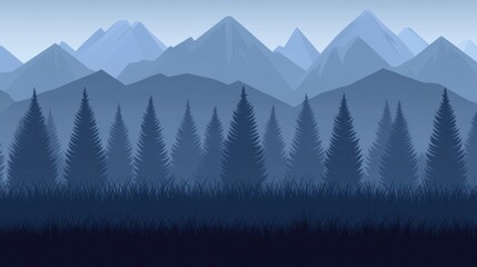 Fototapeta premium Silhouette of mountains and trees in cool blue tones