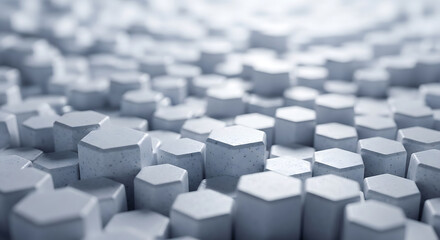 3d render of abstract white hexagonal pillars forming a modern geometric background ideal for technology data and clean design concepts.
