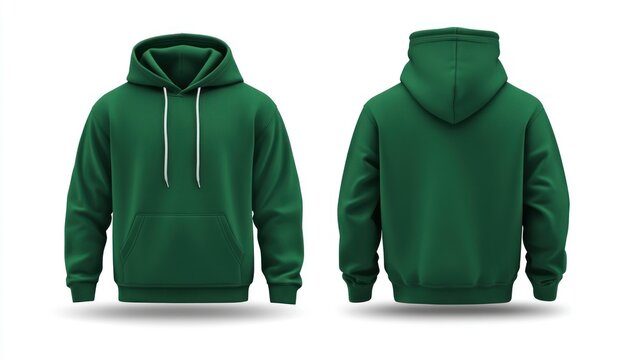 Dark green hoodie mockup, front and back views