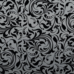 Flower pattern. Seamless gray and black ornament. Graphic vector background