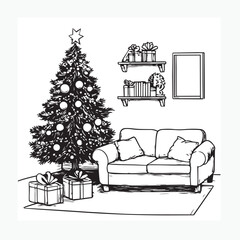 living room with christmas tree