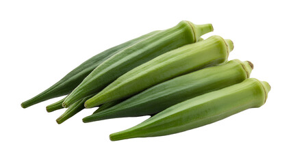 Obraz premium Fresh green okra pods arranged together healthy food isolated on transparent white background