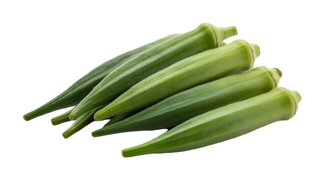 Fresh green okra pods arranged together healthy food isolated on transparent white background