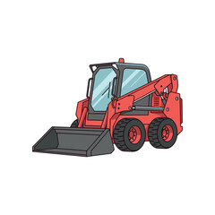 Illustration of a red skid-steer loader with a raised loader bucket on a white background.