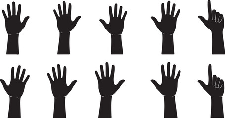 Fototapeta premium Silhouette of multiple hands raised in different positions together
