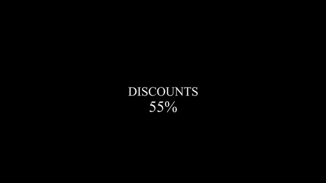 DISCOUNTS 55% in large block letters with a black background.