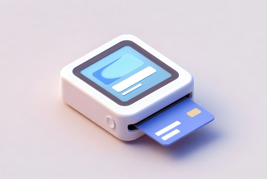 A white card reader with a blue card inserted