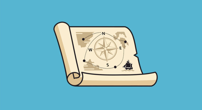Vintage Navigation Map with Compass Illustration.