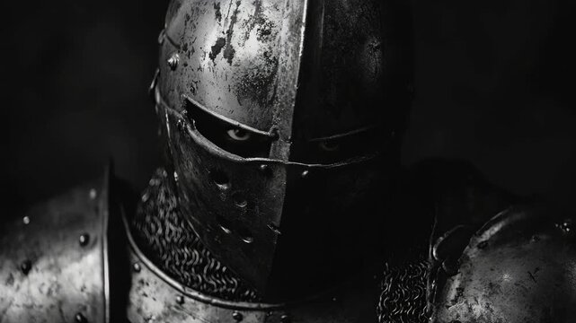 A knight from the medieval period, depicted in full plate armor and holding a shield and sword. This video represents courage, honor, and warfare of that time.
