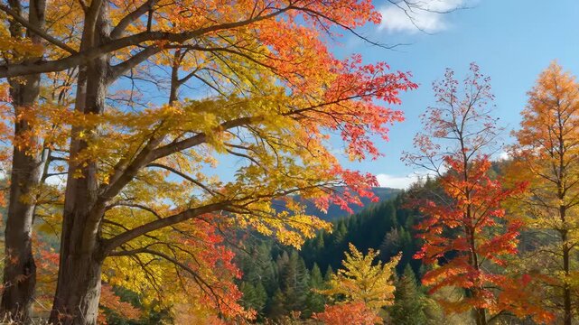 Colorful tree scenery in autumn forest