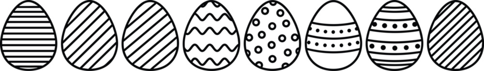 Easter egg icon collection, decorative striped dotted and wavy patterned eggs set for spring holiday branding packaging and greeting cards, vector illustration © PixelsWorld