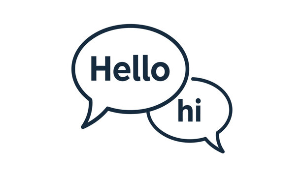 A simple line drawing of two speech bubbles with hello and hi text on a for communication or dialogue