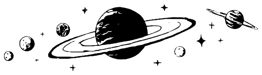 Saturn planet with rings and stars in outer space © AdrianGebert