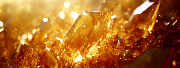 Citrine crystal cluster shining with golden light
