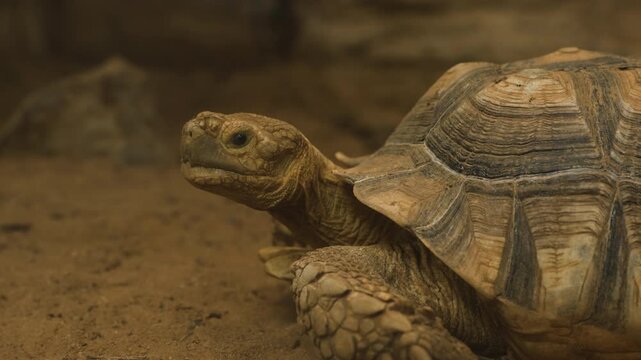 close up head of the African spurred tortoise (Centrochelys sulcata)