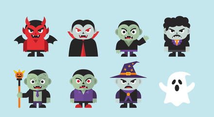 Halloween characters set with cartoon vampires and devils.