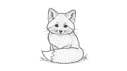 Cute fox drawing sitting on grass.