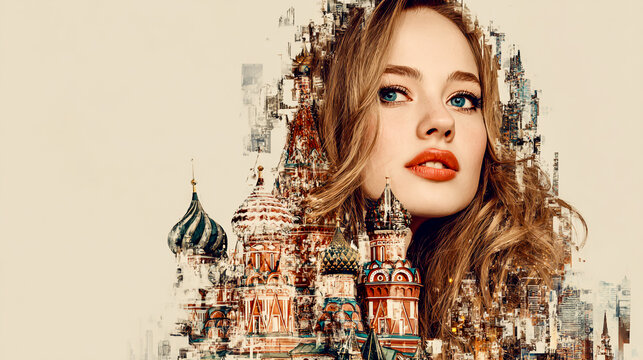 A double exposure of a woman with red lips