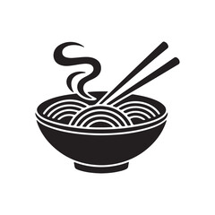 steaming ramen noodle bowl silhouette with chopsticks icon